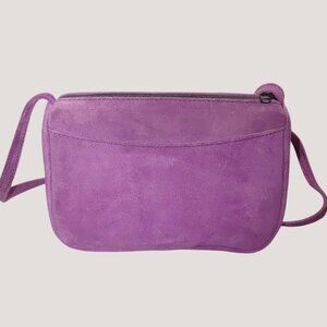 Crossbody Bag Purple Leather Purse Suede Zipper YKK Closure Vintage Compact